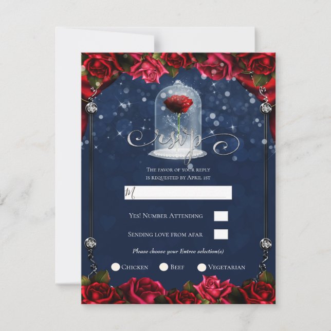 Rote Rose Navy Blue White Gold Silver Party UAWG Einladung (Vorderseite)