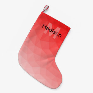 Rote Rose Ombre geometrisches Netz Muster Monogram Kleiner Weihnachtsstrumpf