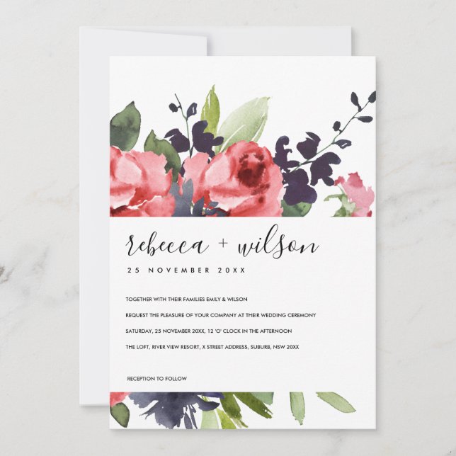 ROTE ROSE PEONY FLORAL WATERCOLOR BUNCH WEDING (Vorderseite)