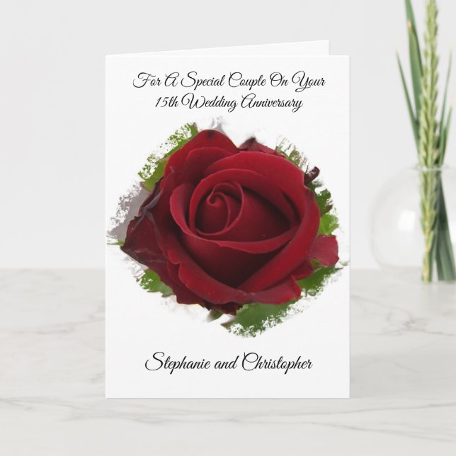Rote Rose Personalisiert 14. Hochzeitstag Karte (Vorderseite)