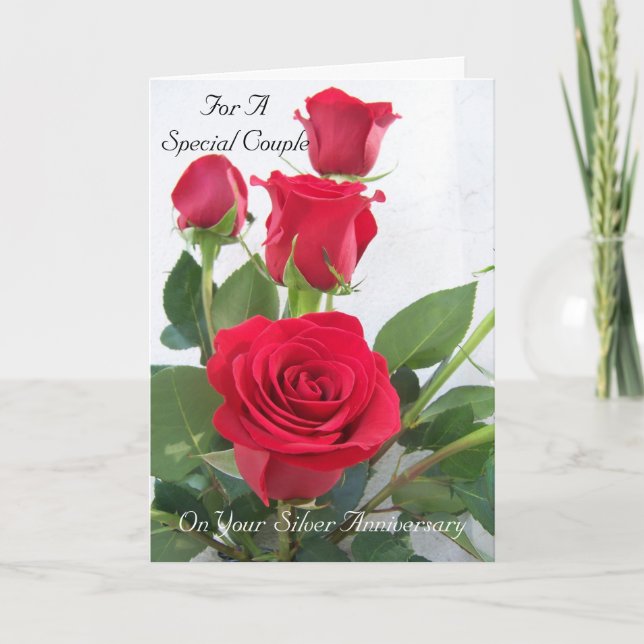 Rote Rose Personalisiert 25. Hochzeitstag Karte (Vorderseite)