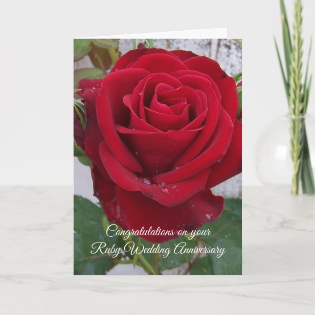 Rote Rose Personalisiert 40. Hochzeitstag Karte (Vorderseite)