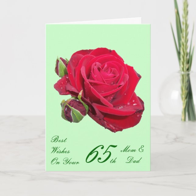 Rote Rose Personalisiert 65. Hochzeitstag Karte (Vorderseite)