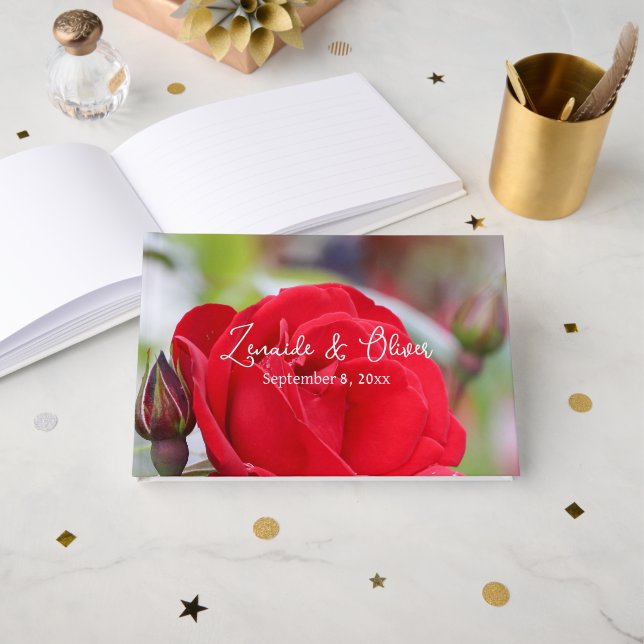 Rote Rose Personalisiert Hochzeit / Veranstaltung Gästebuch (Vorderseite Offen)