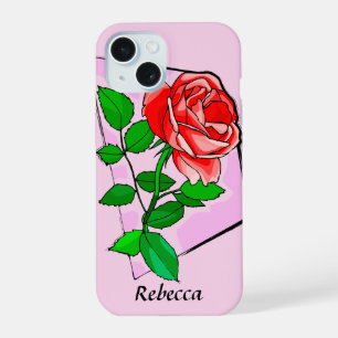 rote Rose personalisierter Single iPhone 15 Hülle