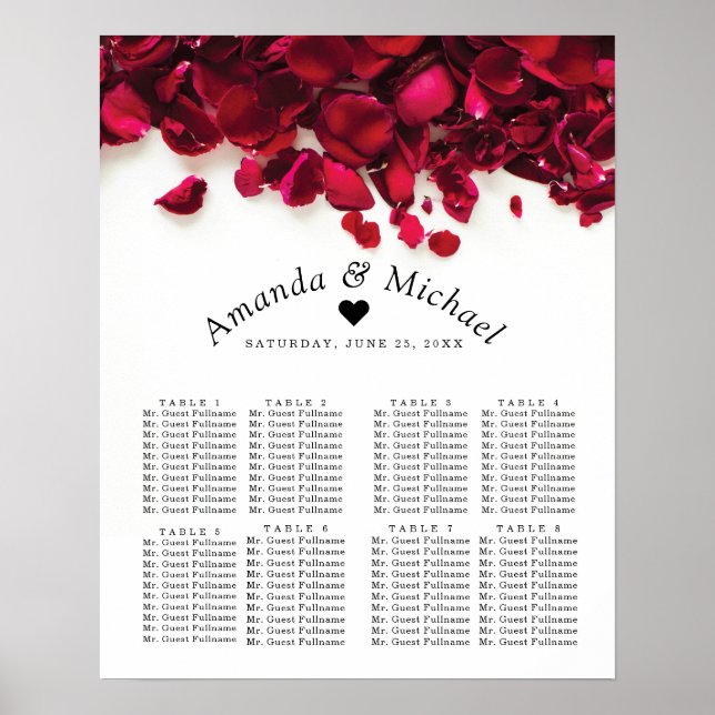 Rote Rose Petals Hochzeitstabelle Poster (Vorne)