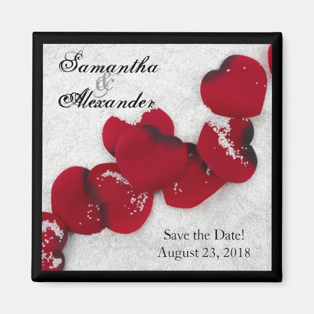 Rote Rose Petals im Schnee, Winterhochzeit Magnet (Vorne)