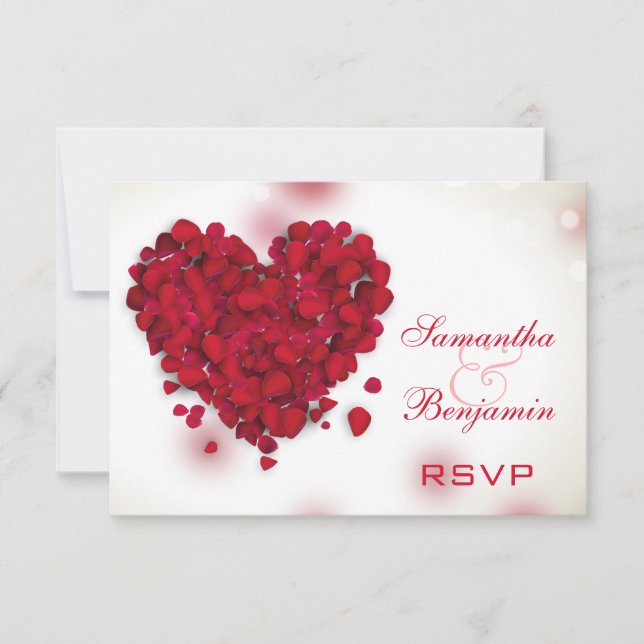 Rote Rose Petals Liebe Heart Wedding RSVP (Vorderseite)