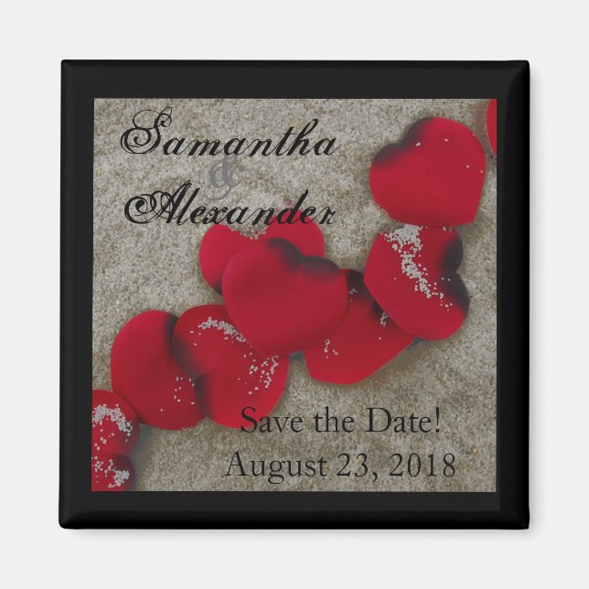 Rote Rose Petals on Sand Beach Wedding Magnet (Vorne)