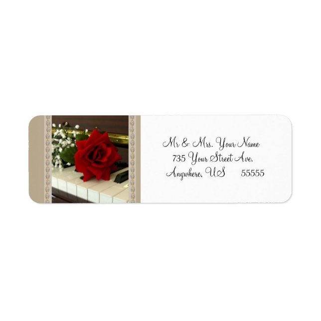 Rote Rose Piano Rücksendeadressen-Aufkleber Gift T (Vorne)
