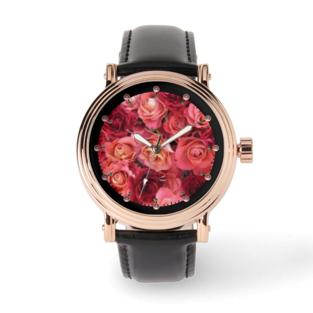 Rote Rose PINK Armbanduhr (Vorderseite)