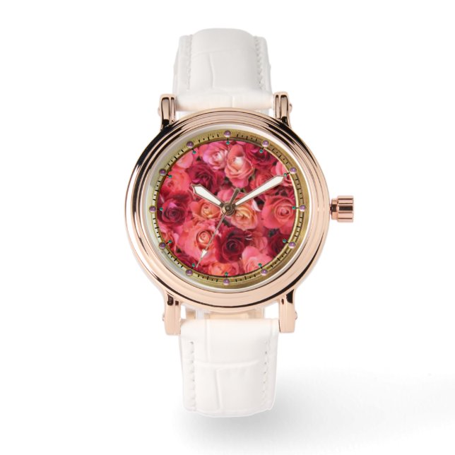 Rote Rose PINK Armbanduhr (Vorderseite)