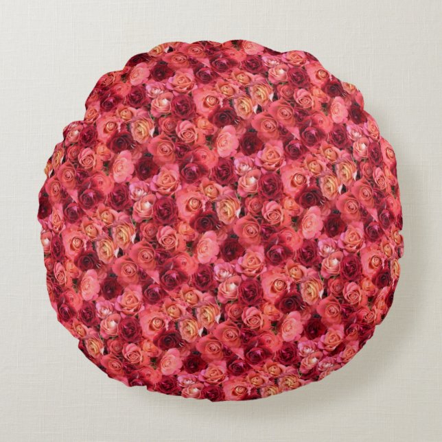 Rote Rose PINK Rundes Kissen (Vorderseite)