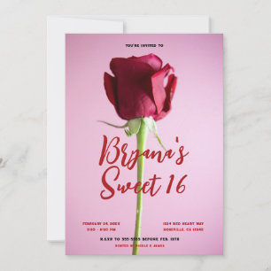 Rote Rose Pink Sweet 16 Geburtstagsparty Einladung