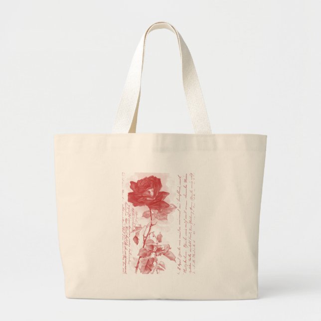 Rote Rose Postkartendesign Jumbo Stoffbeutel (Vorne)