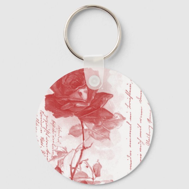 Rote Rose Postkartendesign Schlüsselanhänger (Vorderseite)