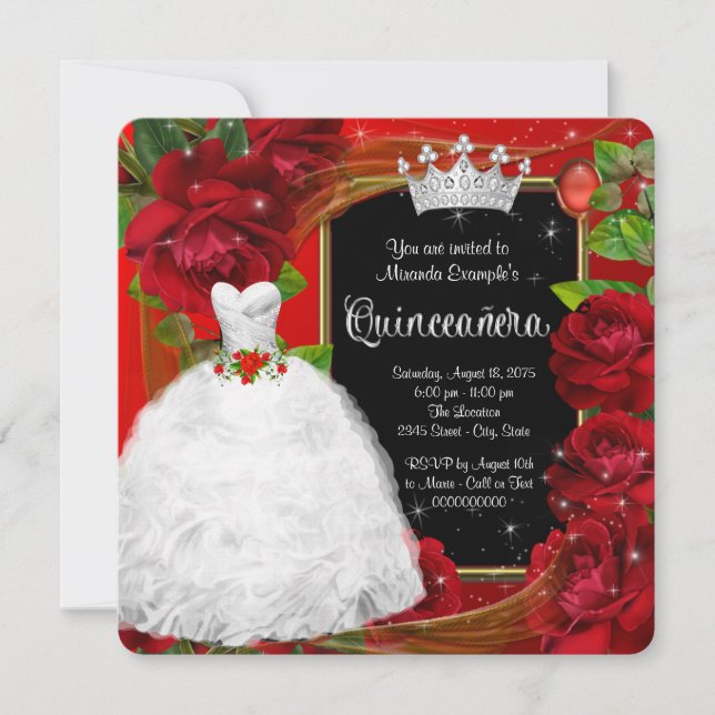 Rote Rose Princess Quinceanera Einladung (Vorderseite)