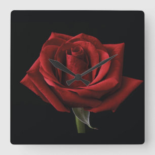 Rote Rose Quadratische Wanduhr