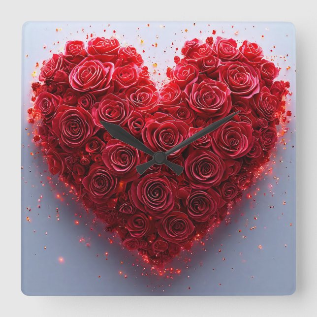 Rote Rose Quadratische Wanduhr (Vorderseite)