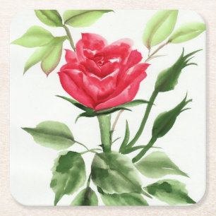 Rote Rose Rechteckiger Pappuntersetzer