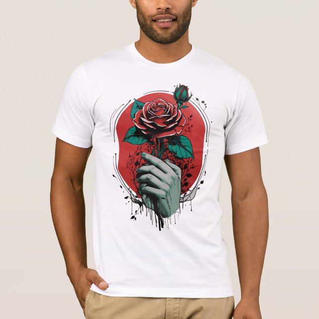 Rote Rose Romance T-Shirt (Vorderseite)