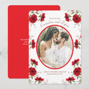 Rote Rose Romantische Hochzeitsfotos Save the Date Einladung