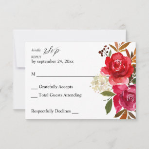 Rote Rose & Rosa Blumen Keine Mahlzeit RSVP-Karte RSVP Karte