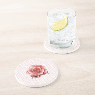 Rote Rose Rosa Streifen Getränkeuntersetzer