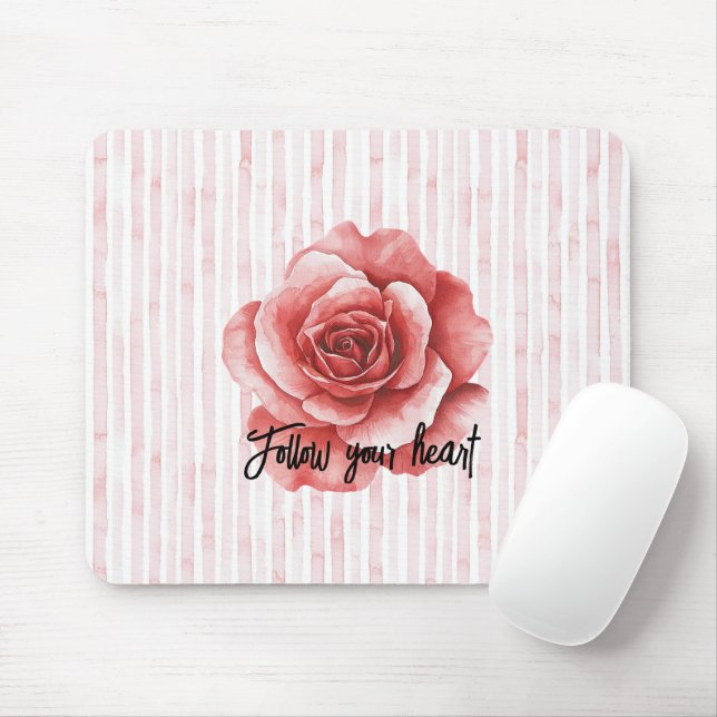 Rote Rose Rosa Streifen Mousepad (Mit Mouse)