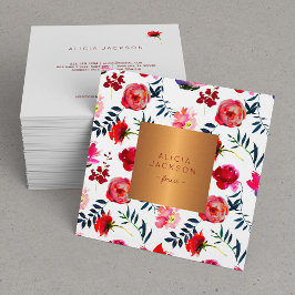 Rote Rose Rose Goldschild Quadratische Visitenkarte