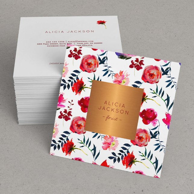 Rote Rose Rose Goldschild Quadratische Visitenkarte (Von Creator hochgeladen)