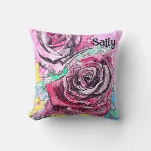 Rote Rose Rosen Aquarell Blumen Blüten Blume Kissen