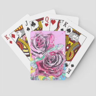 Rote Rose Rosen Aquarell Blumen Blüten Spielkarten