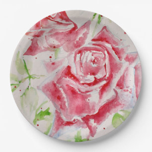 Rote Rose Rosen Blumen Muster Papier Party Teller