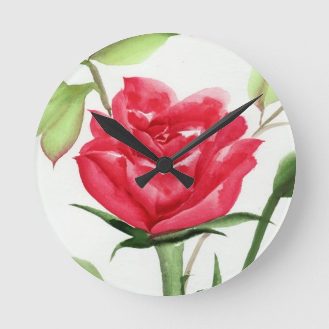 Rote Rose Runde Wanduhr (Vorderseite)