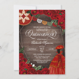 Rote Rose Rustic Charra/Mariachi Kleid Quinceañera Einladung