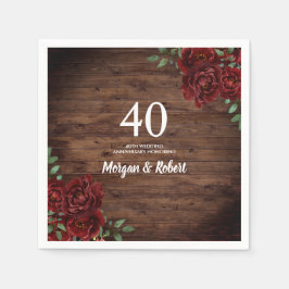 Rote Rose Rustikales Holz 40. Hochzeitstag Serviette