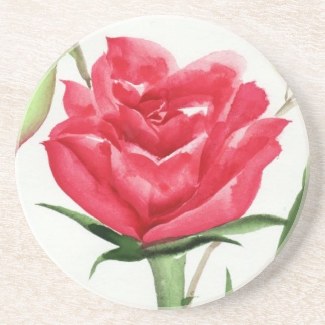 Rote Rose Sandstein Untersetzer (Vorne)