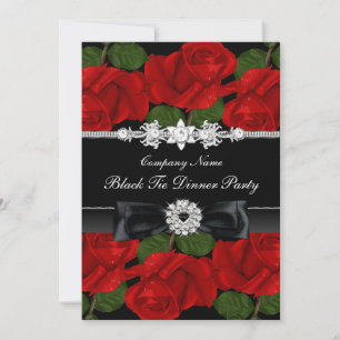 Rote Rose & Schleife Corporate Black-Tie-Dinnerpar Einladung