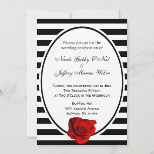 Rote Rose Schwarz-Weiß Streifen Hochzeit Einladung