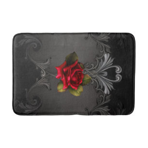 Rote Rose & schwarze gothische Eleganz Badematte