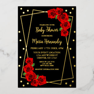 Rote Rose Schwarze und Goldene Babyparty Folieneinladung