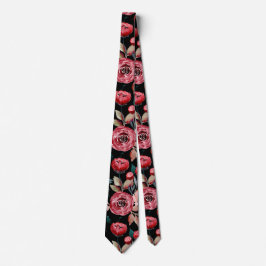 Rote Rose Schwarzes Aquarellmuster Krawatte