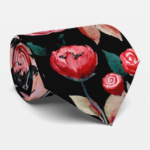 Rote Rose Schwarzes Aquarellmuster Krawatte