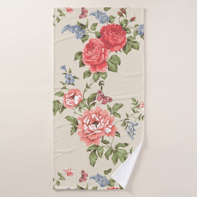 ROTE ROSE SEAMLESS PATTER MIT BLUE BELLSpattern,f Badehandtuch (Badehandtuch)