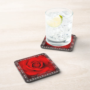 Rote Rose [Set aus Kunststoff] Getränkeuntersetzer