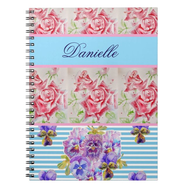 Rote Rose Shabby Chic Aquarellfarben Rose Rosa Bla Notizblock (Vorderseite)