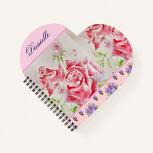 Rote Rose Shabby Chic Aquarellfarben Rose Rosa Blü Notizbuch