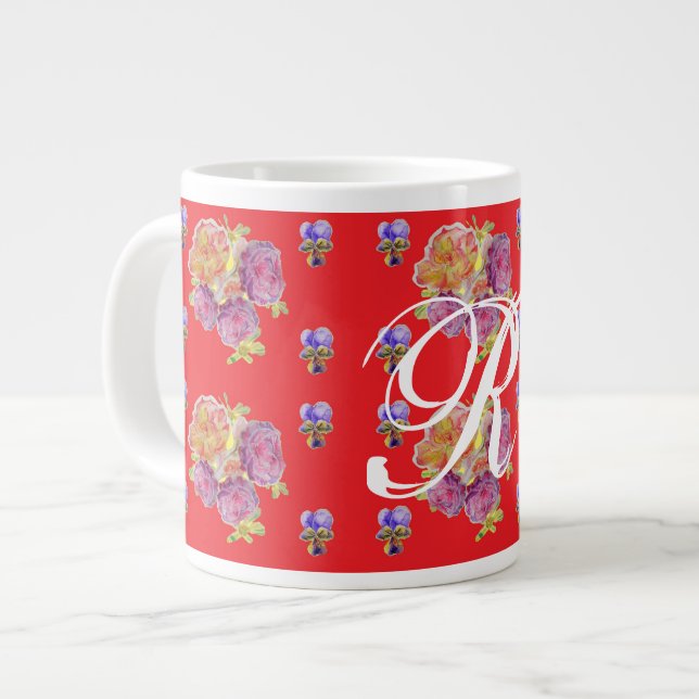 Rote Rose Shabby Chic Rose Muster Blumenmuster ers Jumbo-Tasse (Vorderseite Links)