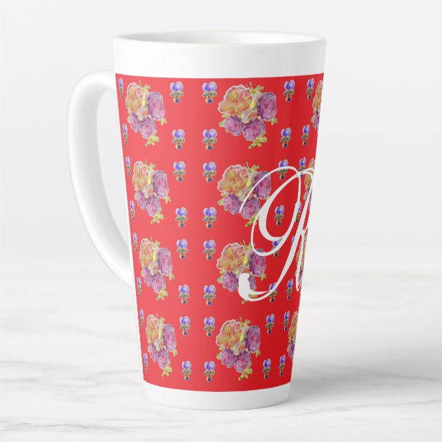 Rote Rose Shabby Chic Rose Muster Blumenmuster ers Milchtasse (Linke Ecke)